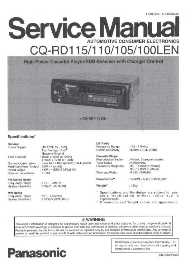 CQ-RD115, CQ-RD110, CQ-RD105, CQ-RD100LEN